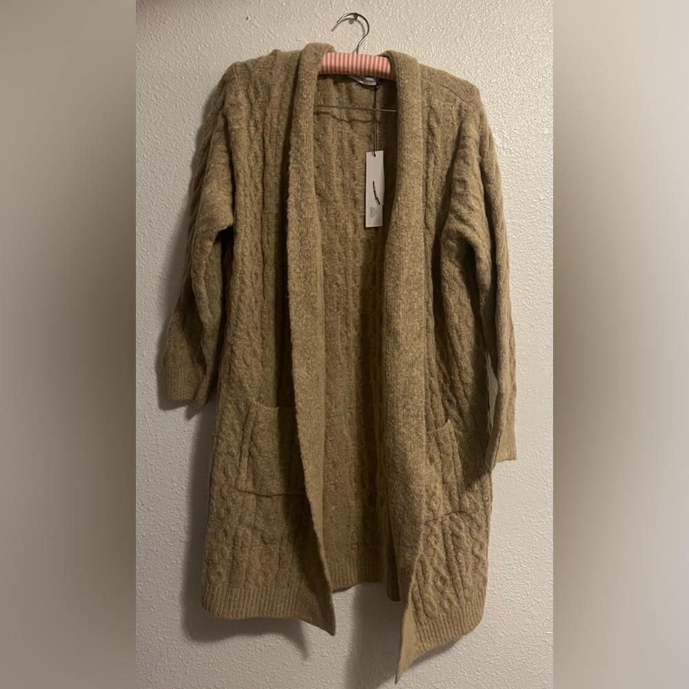 Stitches and Stripes Long Soft Cardigan in Tan Size Small
